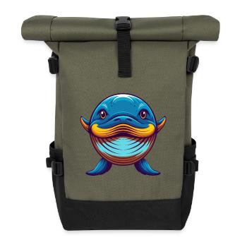 Whale Colorful Kawaii Cartoon Character Clipart - Roll Top Backpack - olive/black - Front