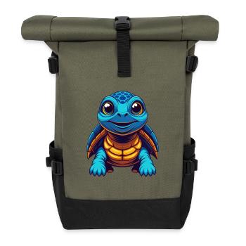 Schildkröte Bunte Kawaii Cartoon Figur Clipart - Rolltop Rucksack - Olive/Schwarz - Vorne