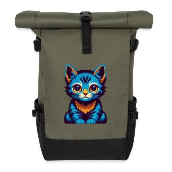 Kitten Colorful Kawaii Cartoon Character Clipart - Roll Top Backpack - olive/black - Front