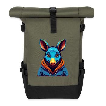 Aardvark Colorful Kawaii Cartoon Character Clipart - Roll Top Backpack - olive/black - Front