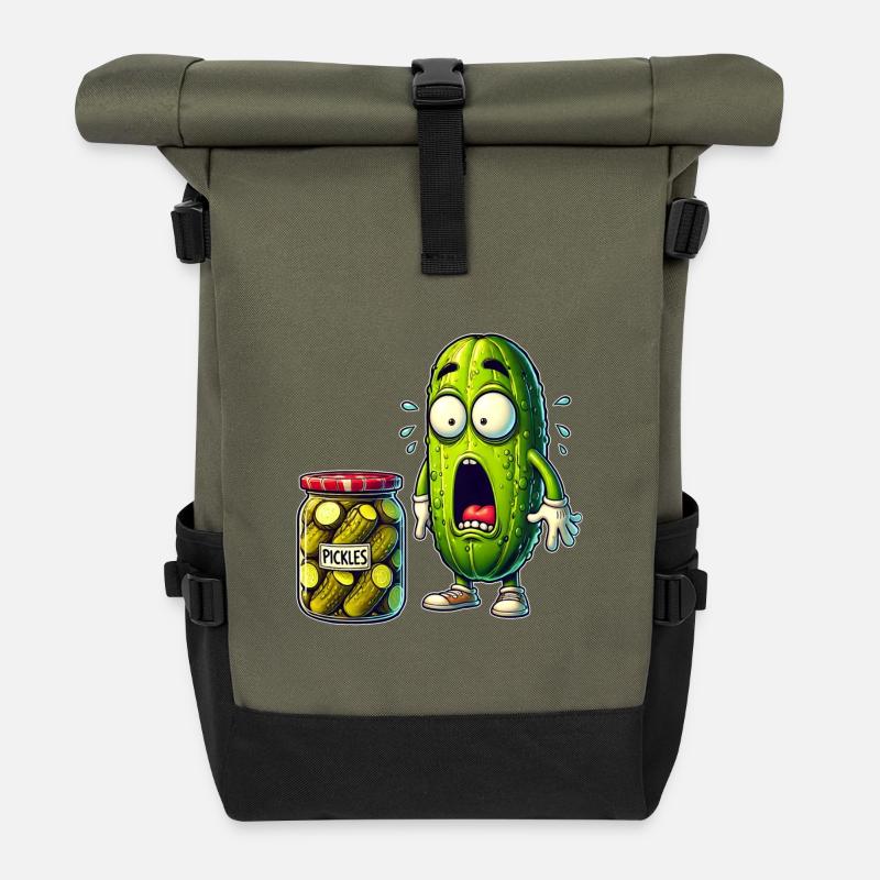 Lustiges Gurken Design - Rolltop Rucksack - Olive/Schwarz