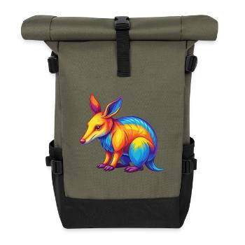 Aardvark Colorful Kawaii Cartoon Character Clipart - Roll Top Backpack - olive/black - Front