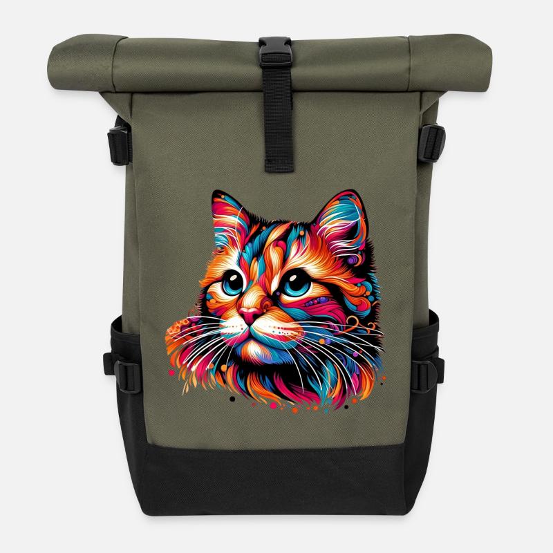 Katze - Rolltop Rucksack - Olive/Schwarz