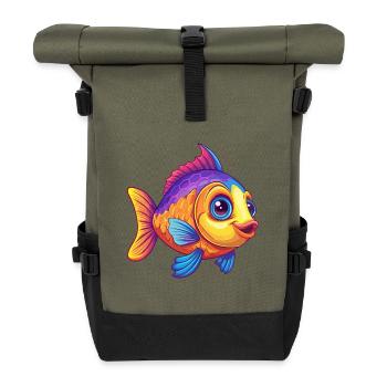 corail récif poisson coloré kawaii dessin animé animal marin - Sac à dos roll top - olive/noir - Devant