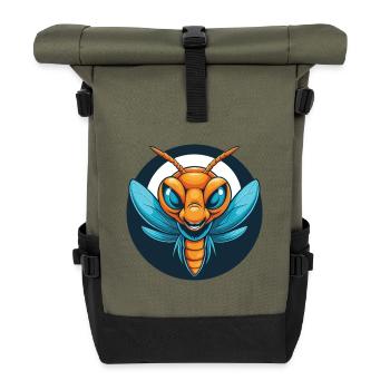 Libelle Niedliches Kawaii Cartoon Tier Haustier Logo - Rolltop Rucksack - Olive/Schwarz - Vorne