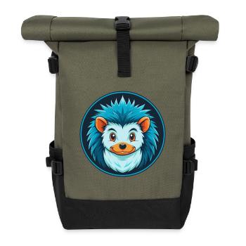 Igel Niedliches Kawaii Cartoon Tier Haustier Logo - Rolltop Rucksack - Olive/Schwarz - Vorne