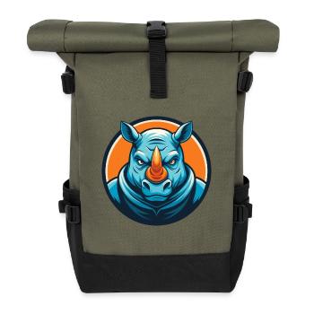 Rhino Cute Kawaii Cartoon Clipart Animal Pet Logo - Roll Top Backpack - olive/black - Front
