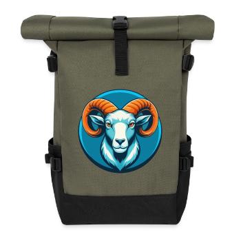 Ram Niedliche Kawaii Cartoon Clipart Tier Haustier Logo - Rolltop Rucksack - Olive/Schwarz - Vorne