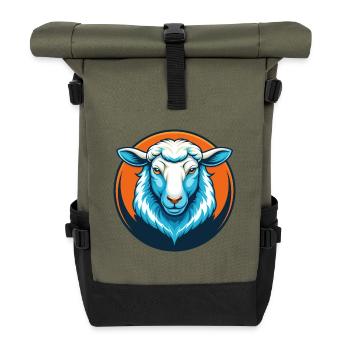 Schaf Niedlich Kawaii Cartoon Clipart Tier Haustier Logo - Rolltop Rucksack - Olive/Schwarz - Vorne