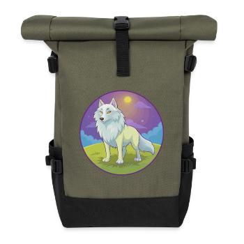 Arctic Wolf Cute Kawaii Cartoon Clipart Animal Pet - Roll Top Backpack - olive/black - Front