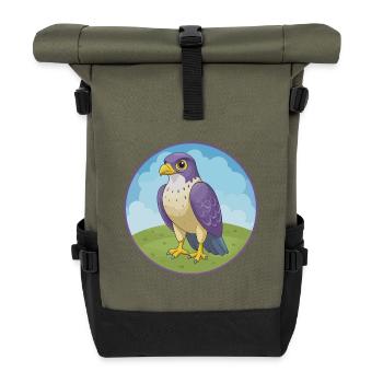 Falcon Cute Kawaii Cartoon Clipart Animal Pet - Roll Top Backpack - olive/black - Front