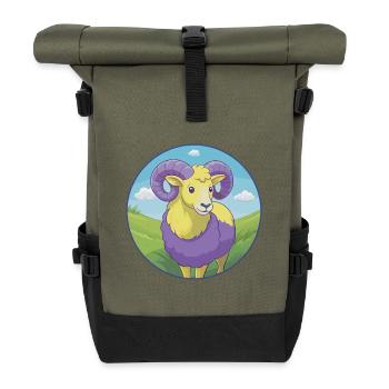 Ram Niedliche Kawaii Cartoon Clipart Tier Haustier - Rolltop Rucksack - Olive/Schwarz - Vorne