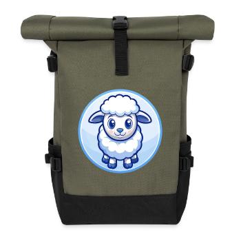 Schaf Blau Kawaii Cartoon Figur Clipart Haustier - Rolltop Rucksack - Olive/Schwarz - Vorne
