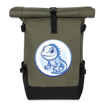 Iguana Blue Kawaii Cartoon Character Clipart Pet - Roll Top Backpack - olive/black - Front