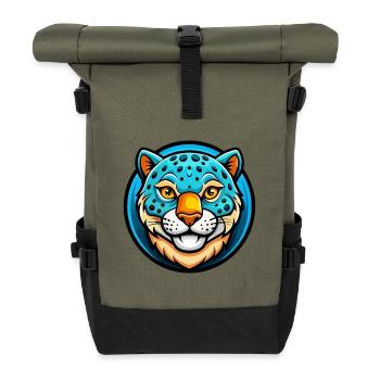 Amur Leopard Colorful Kawaii Cartoon Character Pet - Roll Top Backpack - olive/black - Front