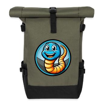 Regenwurm Bunt Kawaii Cartoon Figur Tier - Rolltop Rucksack - Olive/Schwarz - Vorne
