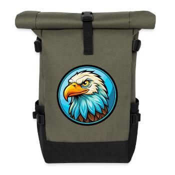 Adler Bunte Kawaii Cartoon Figur Clipart - Rolltop Rucksack - Olive/Schwarz - Vorne