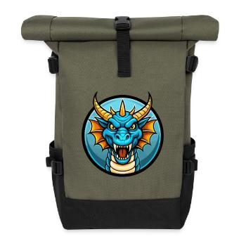 Drache Bunte Kawaii Cartoon Figur Clipart - Rolltop Rucksack - Olive/Schwarz - Vorne