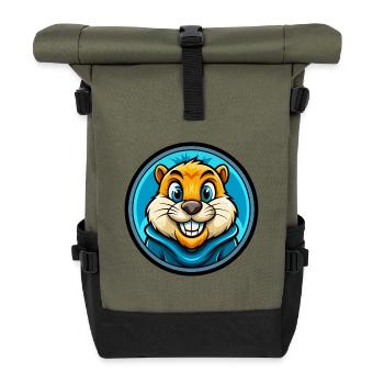 Gopher Bunte Kawaii Cartoon Figur Clipart - Rolltop Rucksack - Olive/Schwarz - Vorne