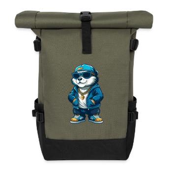 Biber Cool Cartoon Figur Kawaii Clipart - Rolltop Rucksack - Olive/Schwarz - Vorne