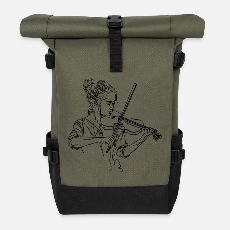 Geige Mädchen Zeichnung - Rolltop Rucksack - Olive/Schwarz