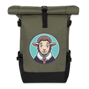 Schaf Kawaii Cartoon Figur Tier Haustier Gesicht - Rolltop Rucksack - Olive/Schwarz - Vorne