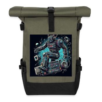 Analogo vibes AI robot Art - Roll Top Backpack - olive/black - Front