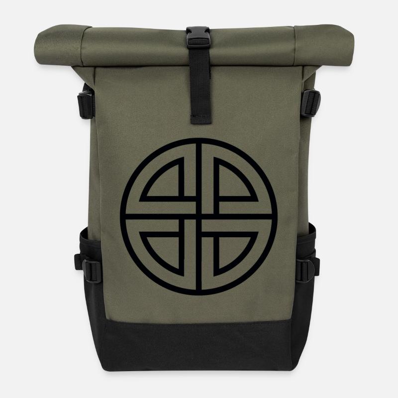 Schwarzer Schildknoten - Rolltop Rucksack - Olive/Schwarz