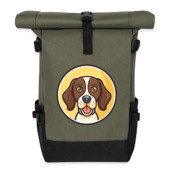 Frisian Pointing Dog Breed Cartoon Kawaii Clipart - Roll Top Backpack - olive/black - Front