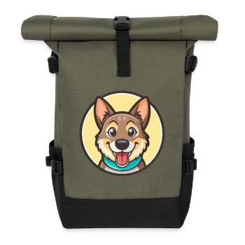 Mischling Hund Rasse Cartoon Figur Kawaii Clipart - Rolltop Rucksack - Olive/Schwarz - Vorne