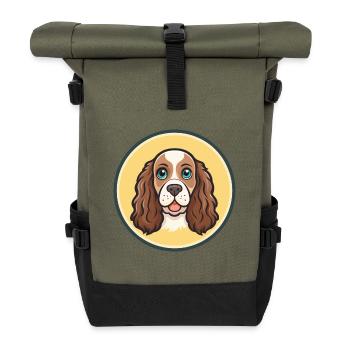 Picardy Spaniel Dog Breed Cartoon Kawaii Clipart - Roll Top Backpack - olive/black - Front