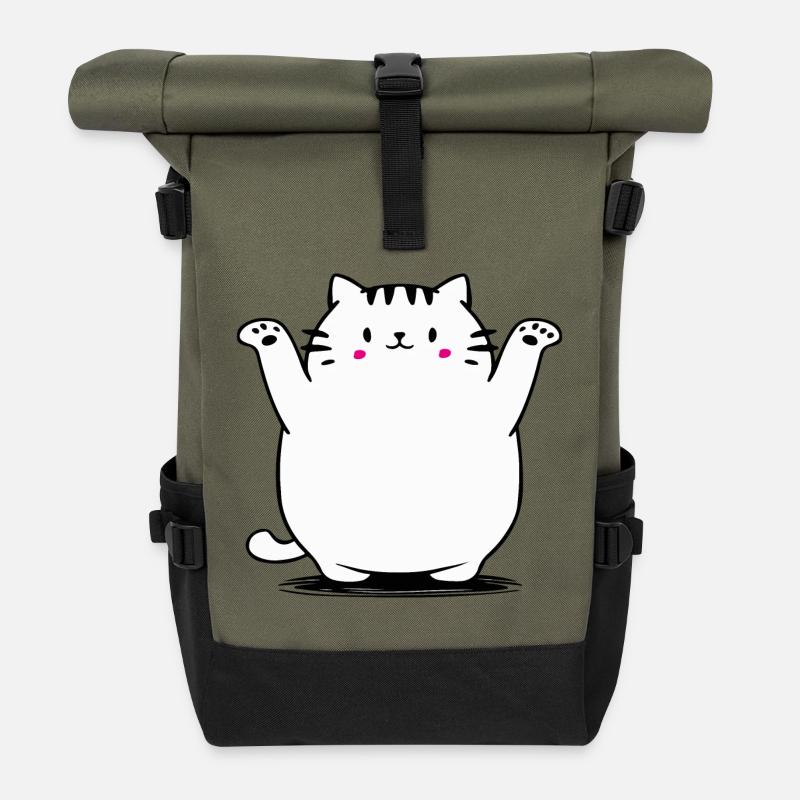 Cute cat - Roll Top Backpack - olive/black