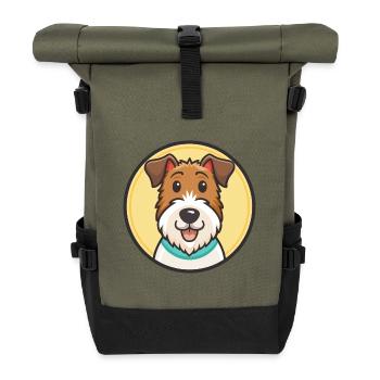 Draht Foxterrier Hund Rasse Cartoon Kawaii Clipart - Rolltop Rucksack - Olive/Schwarz - Vorne