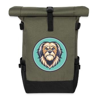 Griffon Nivernais Hunderasse Cartoon Kawaii Clipart - Rolltop Rucksack - Olive/Schwarz - Vorne