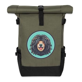 Puli chien race dessin animé Kawaii Clipart Illustration - Sac à dos roll top - olive/noir - Devant