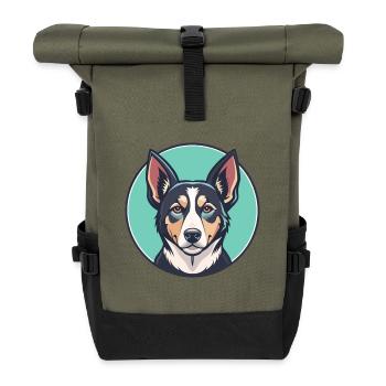 Russischer Harlekin Hund Hunderasse Karikatur Kawaii - Rolltop Rucksack - Olive/Schwarz - Vorne