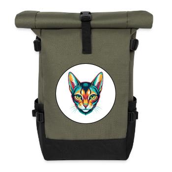 Abessinische Katzenrasse Karikatur Kawaii Tier Haustier - Rolltop Rucksack - Olive/Schwarz - Vorne