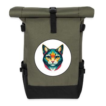 Australische Nebelkatzenrasse Cartoon Kawaii Tier - Rolltop Rucksack - Olive/Schwarz - Vorne