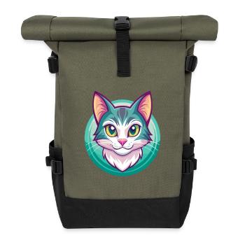 Domestic Cat Breed Cartoon Kawaii Animal Pet - Roll Top Backpack - olive/black - Front