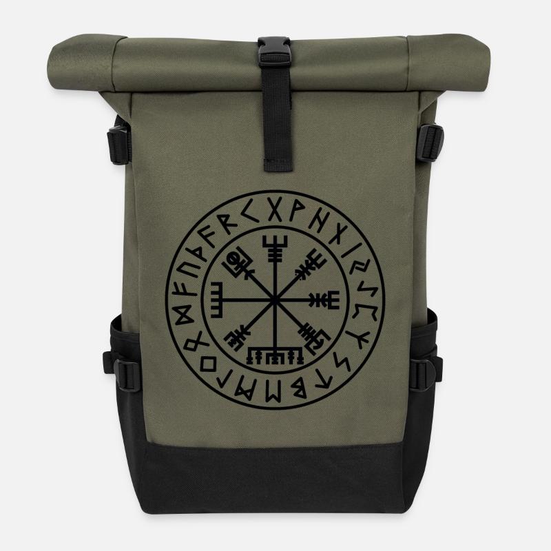 Vegvisir-Kreisrunen, schwarze Farbe - Rolltop Rucksack - Olive/Schwarz