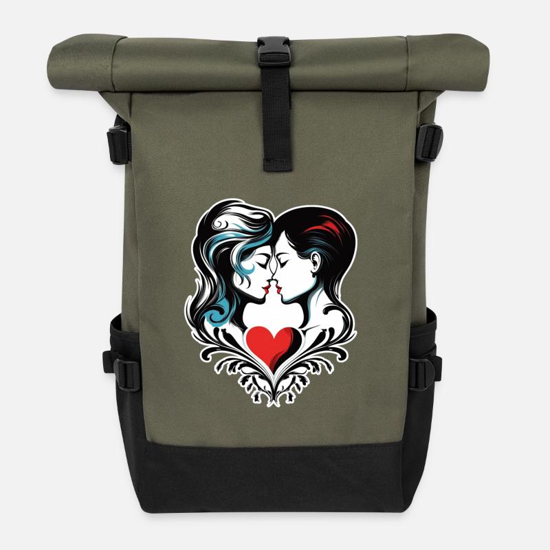 Kissing duet in the heart setting - Roll Top Backpack - olive/black