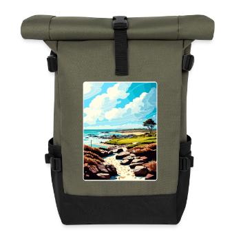 The Link At Spanish Bay Golf Travel Poster Card - Roll Top Backpack - olive/black - Front