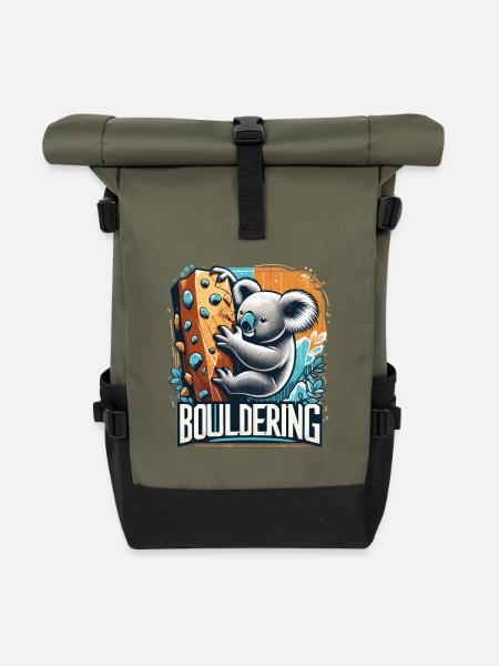 Bouldern Koala Geschenk - Rolltop Rucksack - Olive/Schwarz