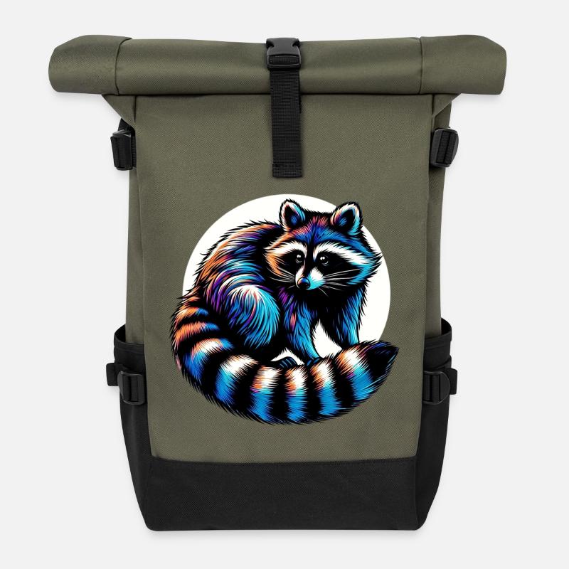 Waschbär - Rolltop Rucksack - Olive/Schwarz