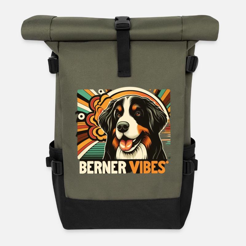 Berner Sennenhund - Rolltop Rucksack - Olive/Schwarz