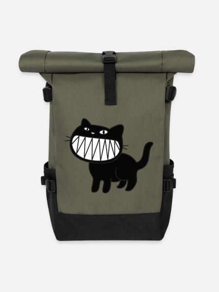 Freche Schwarze Katze - Rolltop Rucksack - Olive/Schwarz