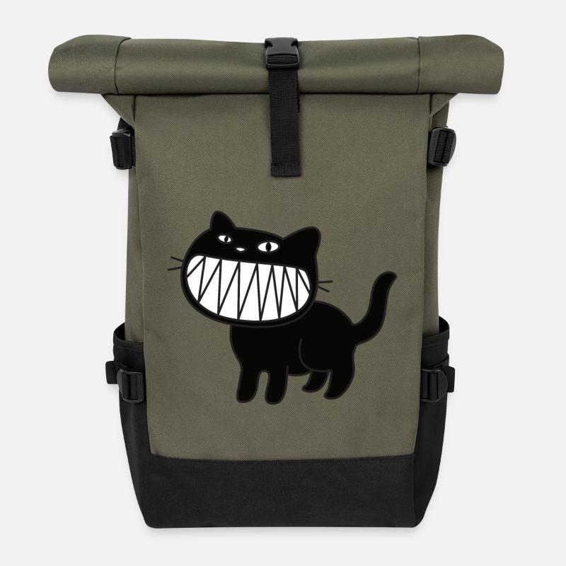 Freche Schwarze Katze - Rolltop Rucksack - Olive/Schwarz