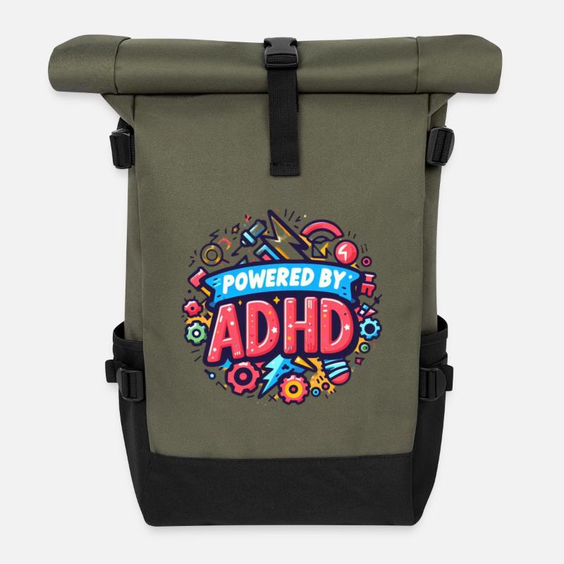 ADHD - Roll Top Backpack - olive/black