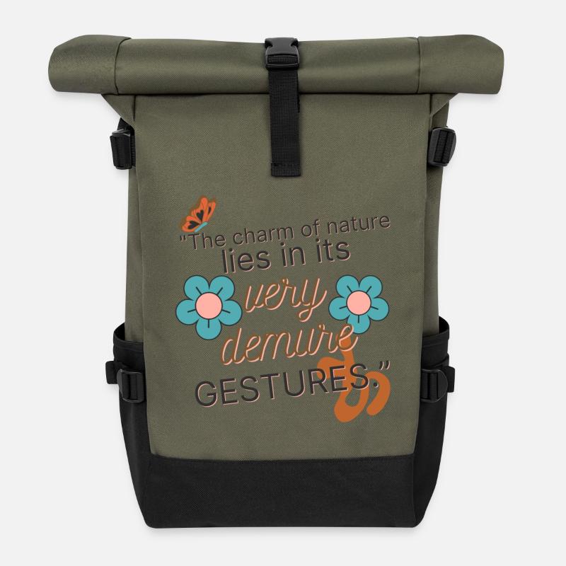 Nature's Demure Gestures Soft Bloom - Roll Top Backpack - olive/black