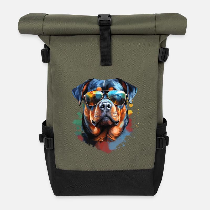 Rottweiler mit Sonnenbrille - Rolltop Rucksack - Olive/Schwarz